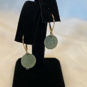 🐉14K YG Green Jade Drop Earrings